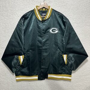 Green Bay Packers Lite Satin Varsity Jacket Full-Snap Embroidered Logos Size 2XL